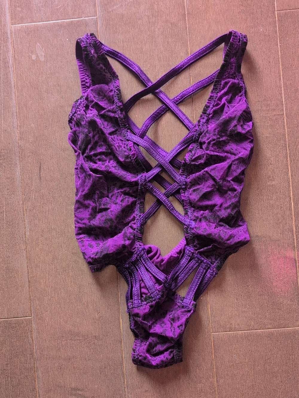 SEXY Purple Lace Crisscross Strappy Bodysuit- Lingerie